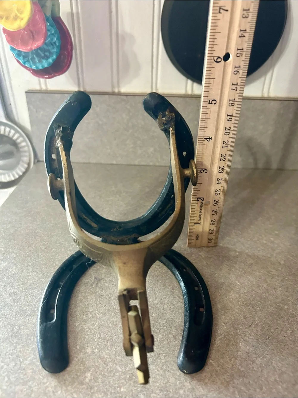 Cast Iron Horseshoe and Brass Spur Decorative Bookends - Black and Gold